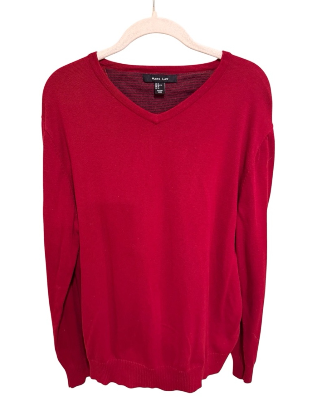 Classic Mark Law Men's Cotton V-Neck Sweater in Deep Red - Size XL